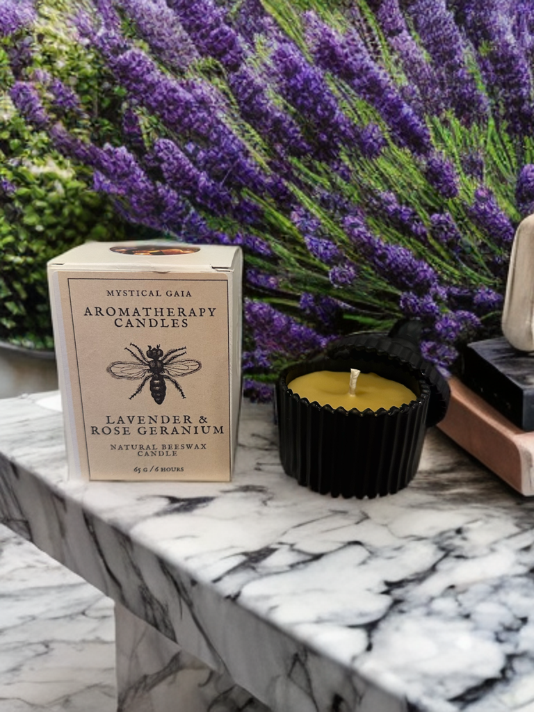 Beeswax Aromatherapy Candle - Lavender & Rose Geranium