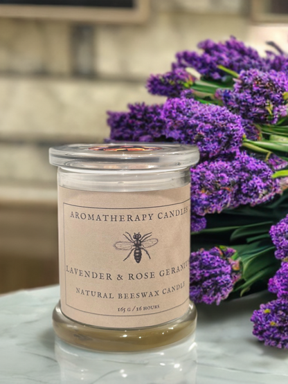 Beeswax Aromatherapy Candle - Lavender & Rose Geranium